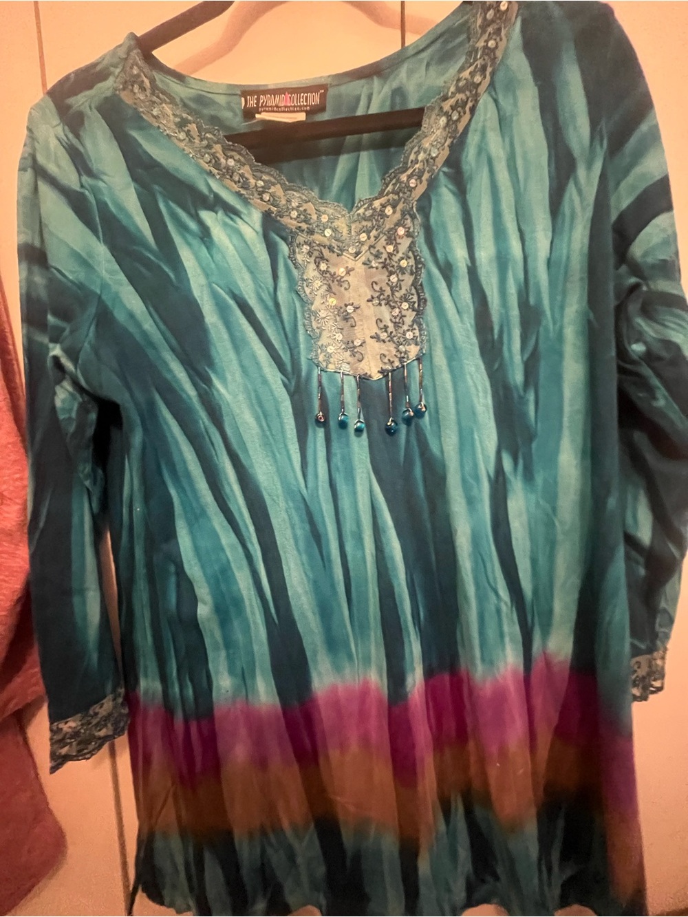The Pyramid Collection Beaded Tunic Top. 100% cotton. Tie-dye. Boho. Hippie.